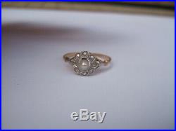 Bague ancienne XIX or massif diamant perle antique french gold ring pearl