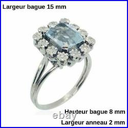 Bague ancienne aigue-marine or blanc diamant ring white gold diamond aquamarine