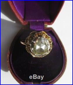 Bague ancienne grand diamant taille rose Or 18 carats & argent Gold ring 750