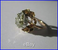 Bague ancienne grand diamant taille rose Or 18 carats & argent Gold ring 750
