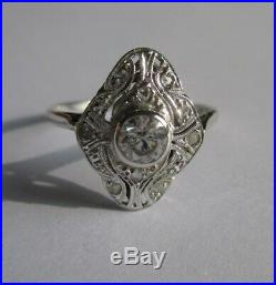 Bague ancienne pierre blanche Diamants Or 18 carats Platine Gold ring 750
