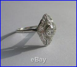 Bague ancienne pierre blanche Diamants Or 18 carats Platine Gold ring 750