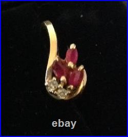 Bague antique en or jaune massif 14 carats diamant et rubis 2,1 g taille américaine 6,25