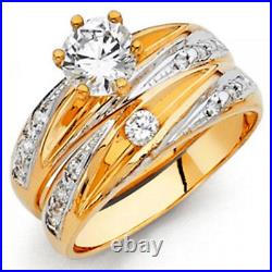 Bague de fiançailles antique en or bicolore 14 carats simulation diamant bande de mariage assortie