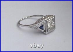 Bague de fiançailles diamant filigrane années 1920 art déco 18k 0,65 VS1 H couleur