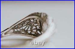 Bague de fiançailles en diamant antique en or blanc 14 carats