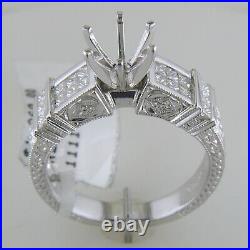 Bague de fiançailles ronde princesse diamant ensemble or blanc 18 carats gravures antiques