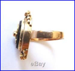 Bague en OR massif 18k + onyx + diamant ancien 19e siècle gold ring