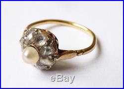Bague en OR massif 18k + perle+ diamants Bijou ancien gold ring 19e siècle 00