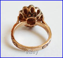 Bague marguerite ancienne en OR 9k et diamant Bijou ancien gold ring
