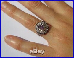 Bague pompadour ancienne Améthyste Or blanc 18 carats French gold ring 750