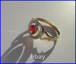 Bague ronde ancienne Art Déco pierre rouge Or 18 carats French gold ring 750