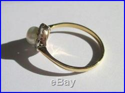 Bague ronde ancienne Perle diamants Gold ring or 18 carats 750