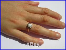 Bague ronde ancienne Perle diamants Gold ring or 18 carats 750