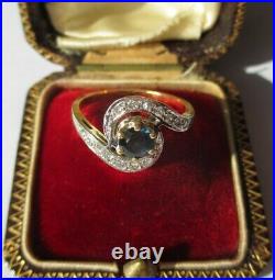 Bague tourbillon ancienne saphir diamants Or 18 carats French gold ring 750