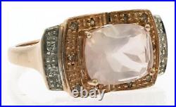 Bague unique femme quartz rose et diamant en or rose 10 carats