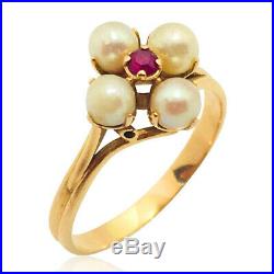 Bague vintage ancienne or jaune 18k perles rubis yellow gold 18 carat pearl ruby