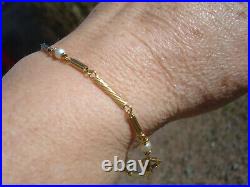 Beau Petit Bracelet Ancien En Or Jaune 18 K / Perles Veritables