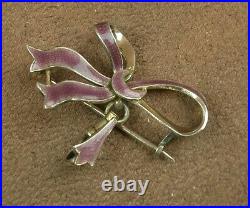 Belle Broche Ancienne Noeud Vermeil Or/argent Emaillé Porte Montre A Gousset XIX