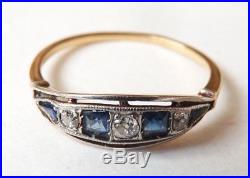 Belle bague OR massif 18k + diamant + saphir Bijou ancien alliance gold ring