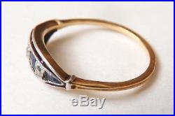 Belle bague OR massif 18k + diamant + saphir Bijou ancien alliance gold ring