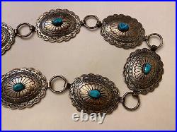 Big 638 G Sterling Native American Turquoise Concho Navajo belt old Pawn Silver