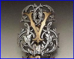 Bijou Ancien Chatelaine Porte Montre En Metal Plaque Argent & Laiton Xix° Siecle