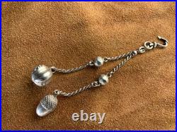 Bijou ancien Breloques argent massif Chaîne de montre Châtelaine XIXe