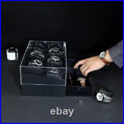 Boîte à Montre, 10 Fentes Boîtier de Montre Homme avec Couvercle en Verre, Vitrine de Montre avec Tirage