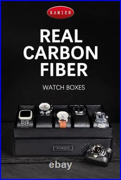 Boîte à Montre, 10 Fentes Boîtier de Montre Homme avec Couvercle en Verre, Vitrine de Montre avec Tirage