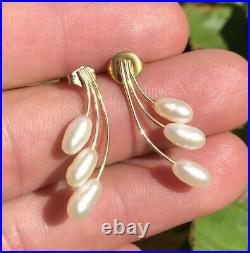 Boucles D'oreilles Vintage Moderniste Or Jaune 14 Carats Et Perle