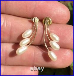 Boucles D'oreilles Vintage Moderniste Or Jaune 14 Carats Et Perle