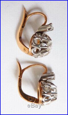 Boucles d'oreille dormeuses OR massif + diamant ancien gold earrings diamond