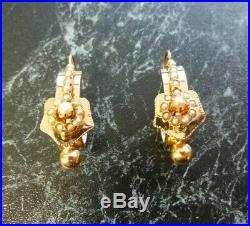 Boucles d oreilles anciennes fin 19eme or 18K serties perles poincon aigle