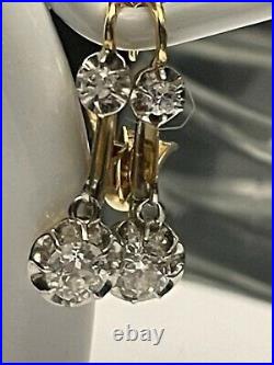 Boucles d oreilles anciennes or 18K serties de diamants poincon tete d aigle