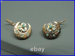 Boucles d'oreilles dormeuses anciennes or 18 carats et turquoises