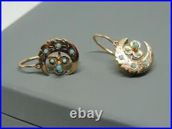 Boucles d'oreilles dormeuses anciennes or 18 carats et turquoises