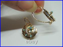 Boucles d'oreilles dormeuses anciennes or 18 carats et turquoises