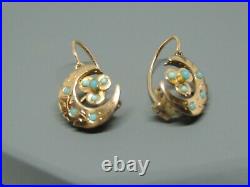 Boucles d'oreilles dormeuses anciennes or 18 carats et turquoises