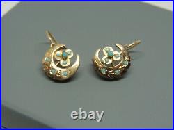 Boucles d'oreilles dormeuses anciennes or 18 carats et turquoises