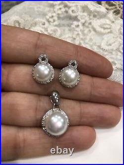 Boucles d'oreilles et pendentif antiques vintage argent blanc Majorque perle & cristal Swarovski