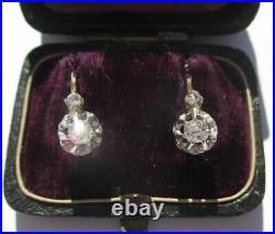 Boucles doreilles dormeuses ancien XIXe diamants or 18 carats 750 French 3,8g