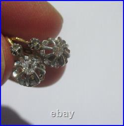 Boucles doreilles dormeuses anciennes diamant or 18 carats et platine French
