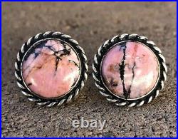 Boutons de manchette vintage moderniste MICHAUD argent sterling et rose pierres précieuses rhodonite