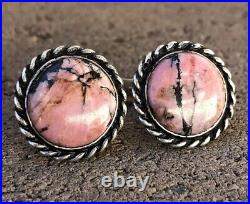 Boutons de manchette vintage moderniste MICHAUD argent sterling et rose pierres précieuses rhodonite