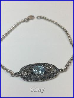 Bracelet Estate argent 925 5,5 g simulant aqua bleu pierre précieuse vintage antique
