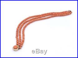 Bracelet ancien 3 rangs de perle de corail orangé fermoir en or 18k XIXeme