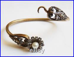 Bracelet ancien argent massif + perles + vermeil silver bracelet bangle pearl