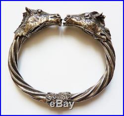 Bracelet ancien en argent massif Cheval chevaux silver
