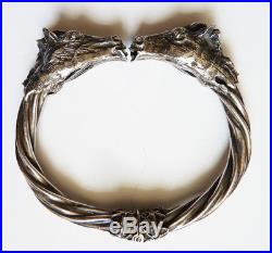 Bracelet ancien en argent massif Cheval chevaux silver